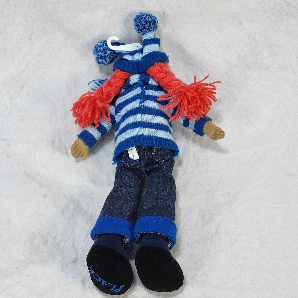 The Children's Place Plush Rag Doll Winter Outfit Striped Sweater Yarn Hair 14